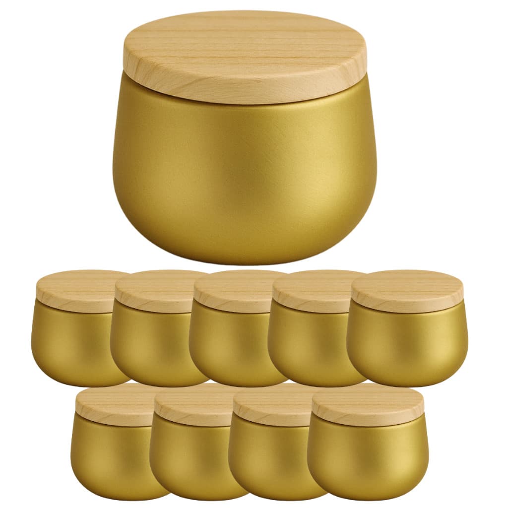 Kit 10 Latas Douradas Premium com Tampa de Madeira – Para Velas Artesanais, Lembrancinhas