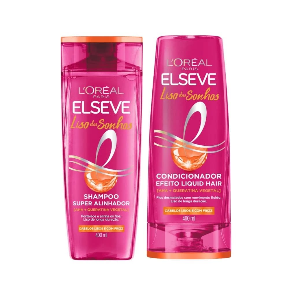 Kit Elseve Liso Dos Sonhos AHA + Queratina Vegetal Shampoo 400ml + Condicionador 400ml (2 produtos).