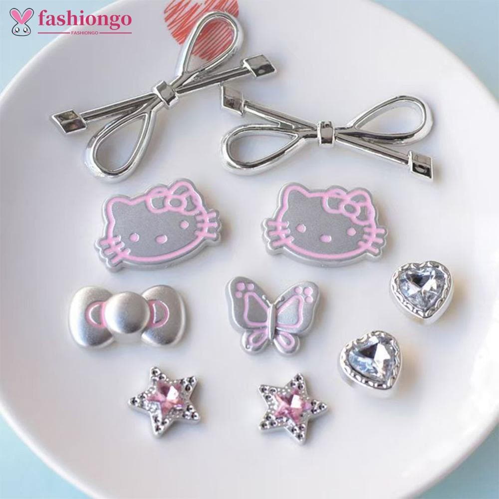 FASHIONGO 10 Pçs/Set Bonito Gato Prateado E Arco DIY Acessórios Resina Fivela Destacável Sapatos De Jardim Presente De F