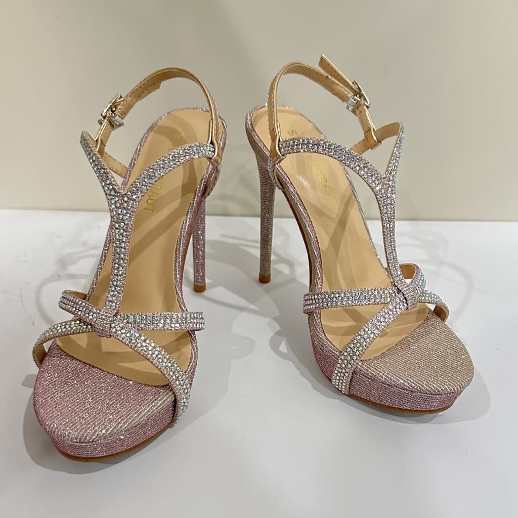 Fada strass dedo do pé aberto Stiletto fivela cinta sandálias 10cm12cm sapatos femininos de salto alto