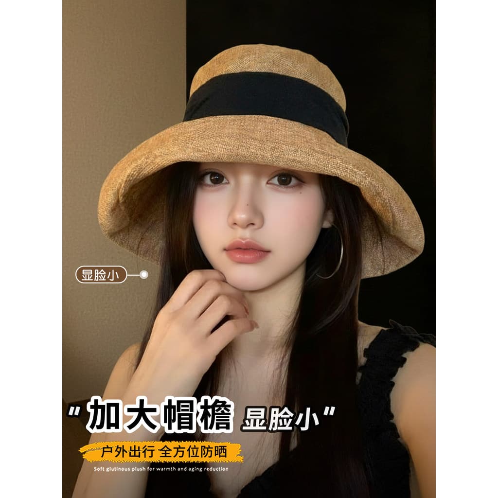 Chapéu balde respirável de linho japonês feminino 2026 novo estilo aba grande protetor solar chapéu de sol All-Match ros