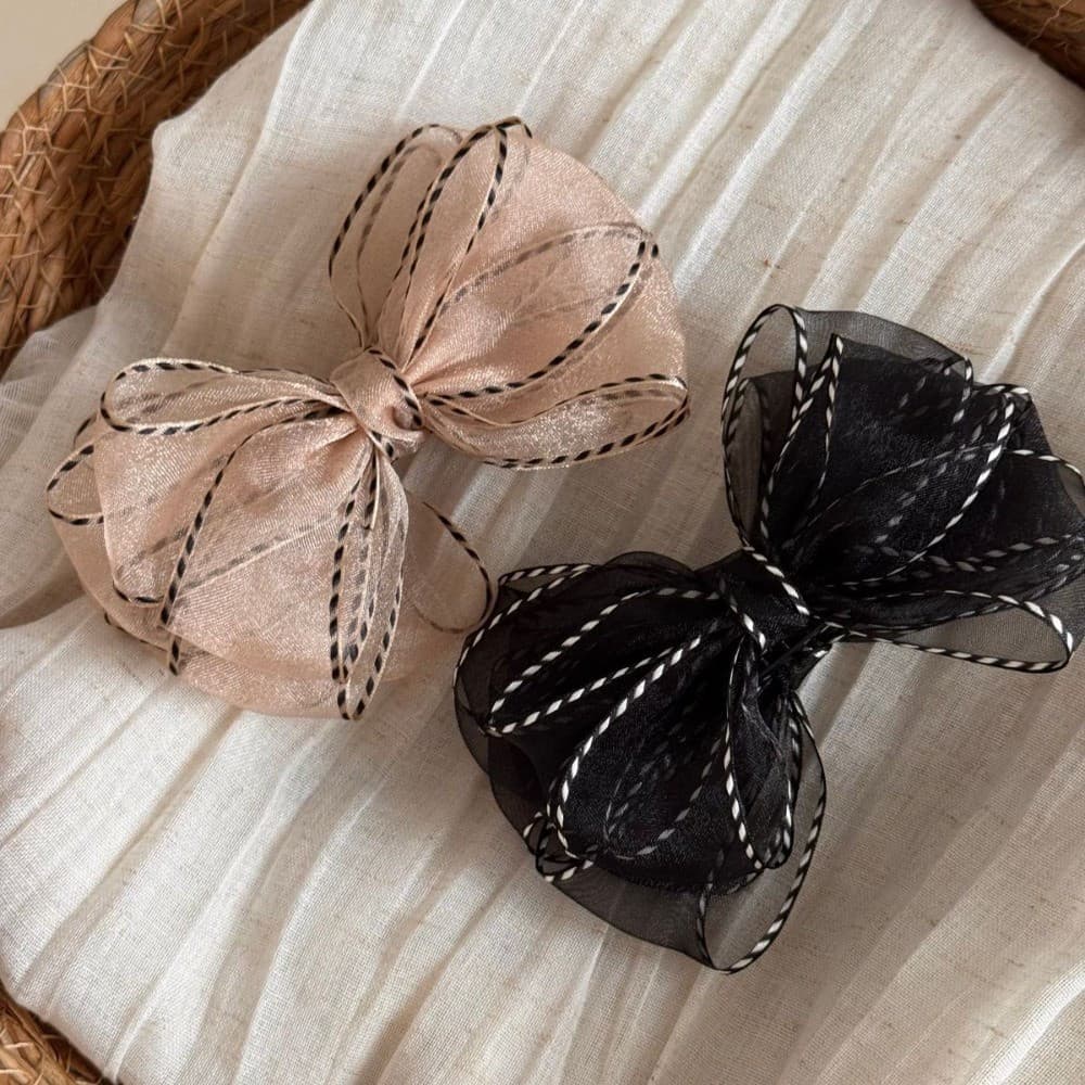 Moouga/linha pontilhada borda novo estilo Organza gaze arco Banana clipe nicho High-End cabeça traseira meia gravata cab