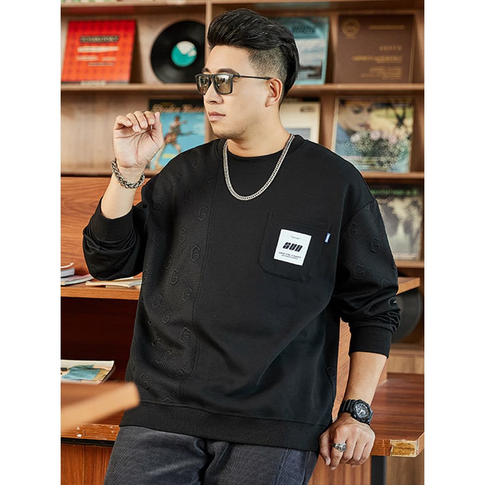 Moletom pesado masculino primavera outono novo estilo Jacquard em torno do pescoço topo masculino de manga comprida cami