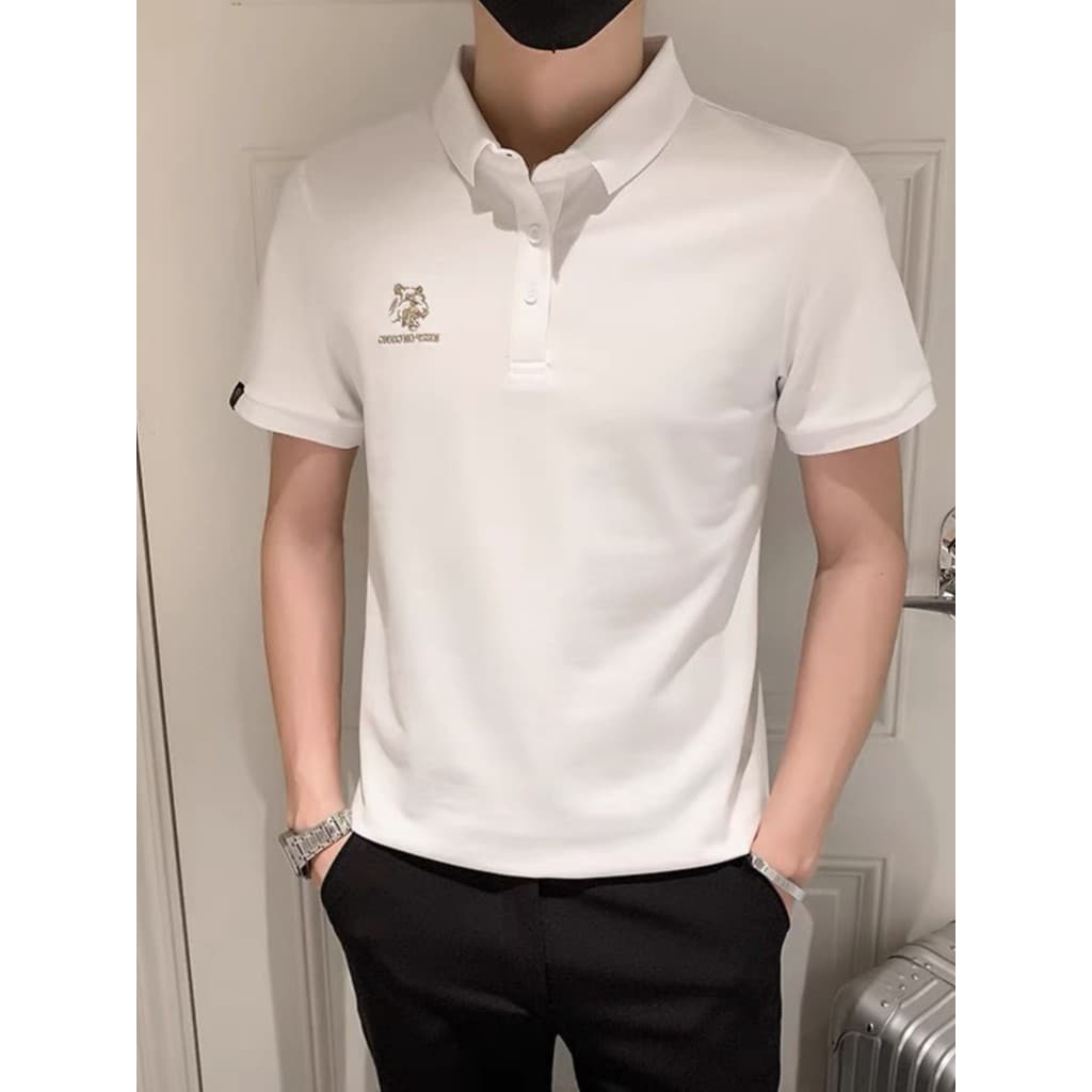 Camisa polo de manga curta masculina verão Street Wear ins lapela bordada magro meia manga camiseta masculina High-End t