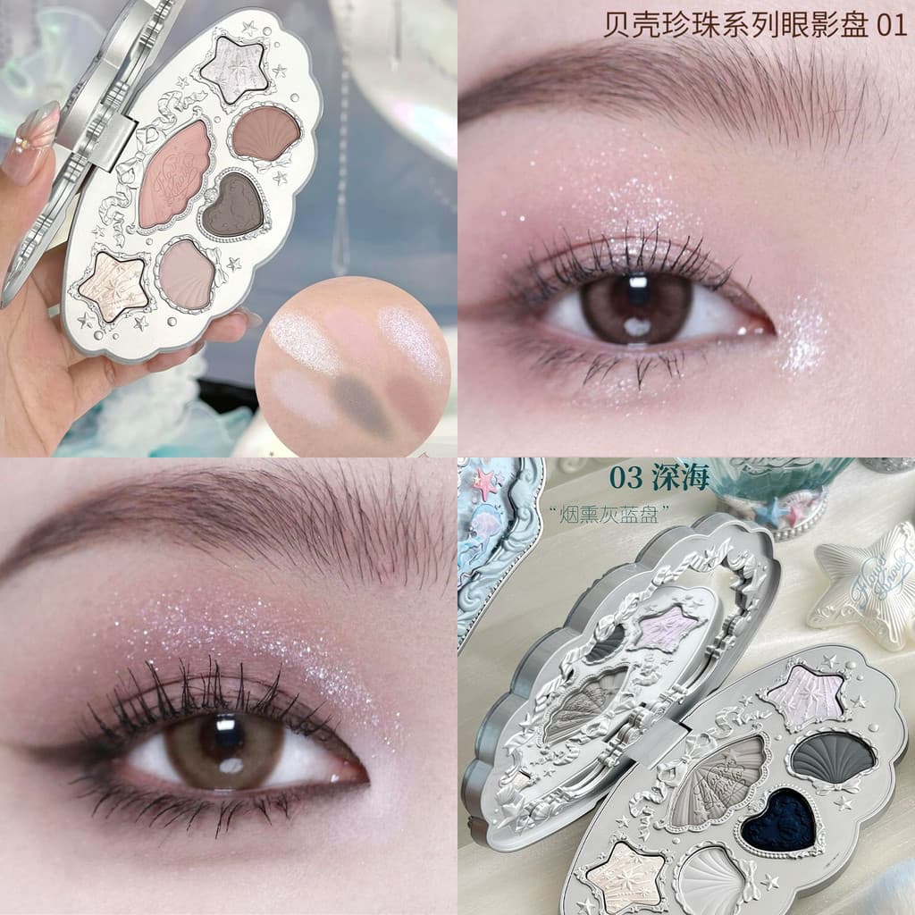 Flor sabe pérola concha paleta de sombra fosco seis cores genuíno diário Glitter fumado cor terra azul perolado 01