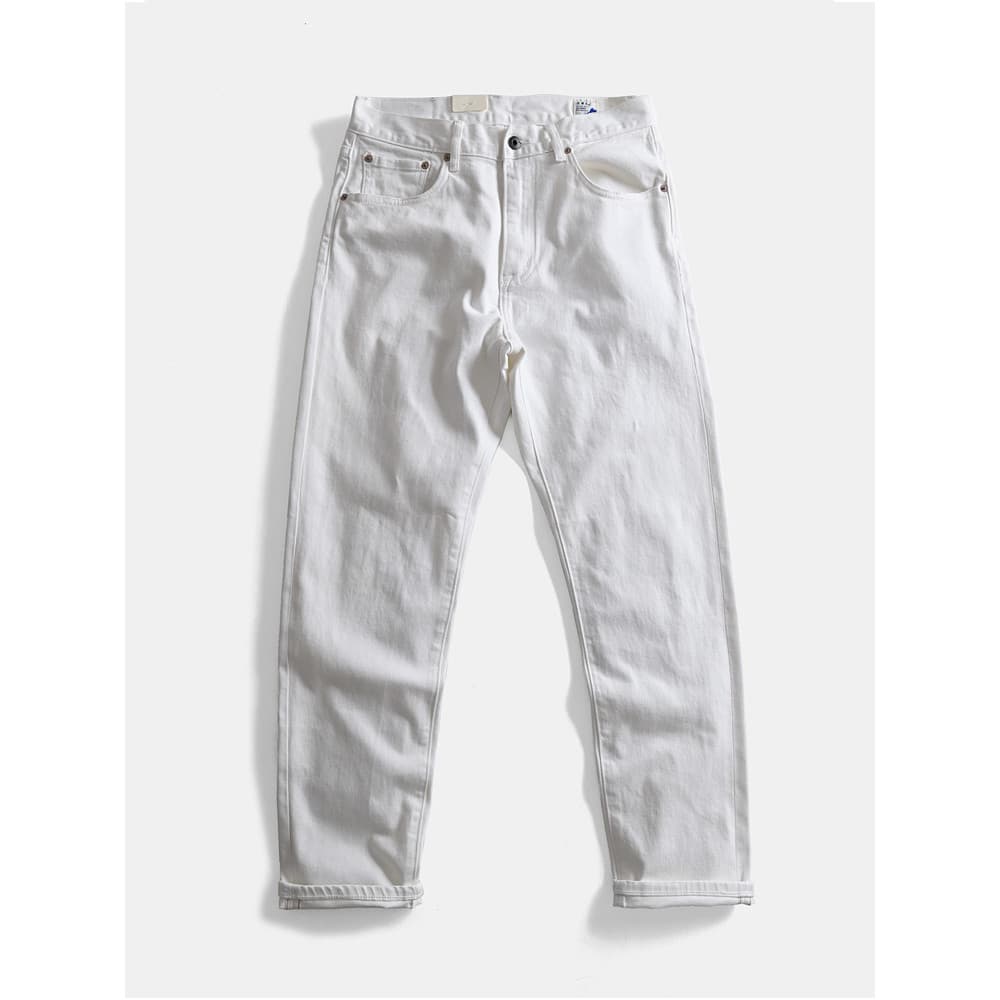 Orelha vermelha pesada Retro japonês Micro-elástico calças de brim retas macacão masculino algodão puro Casual calças co