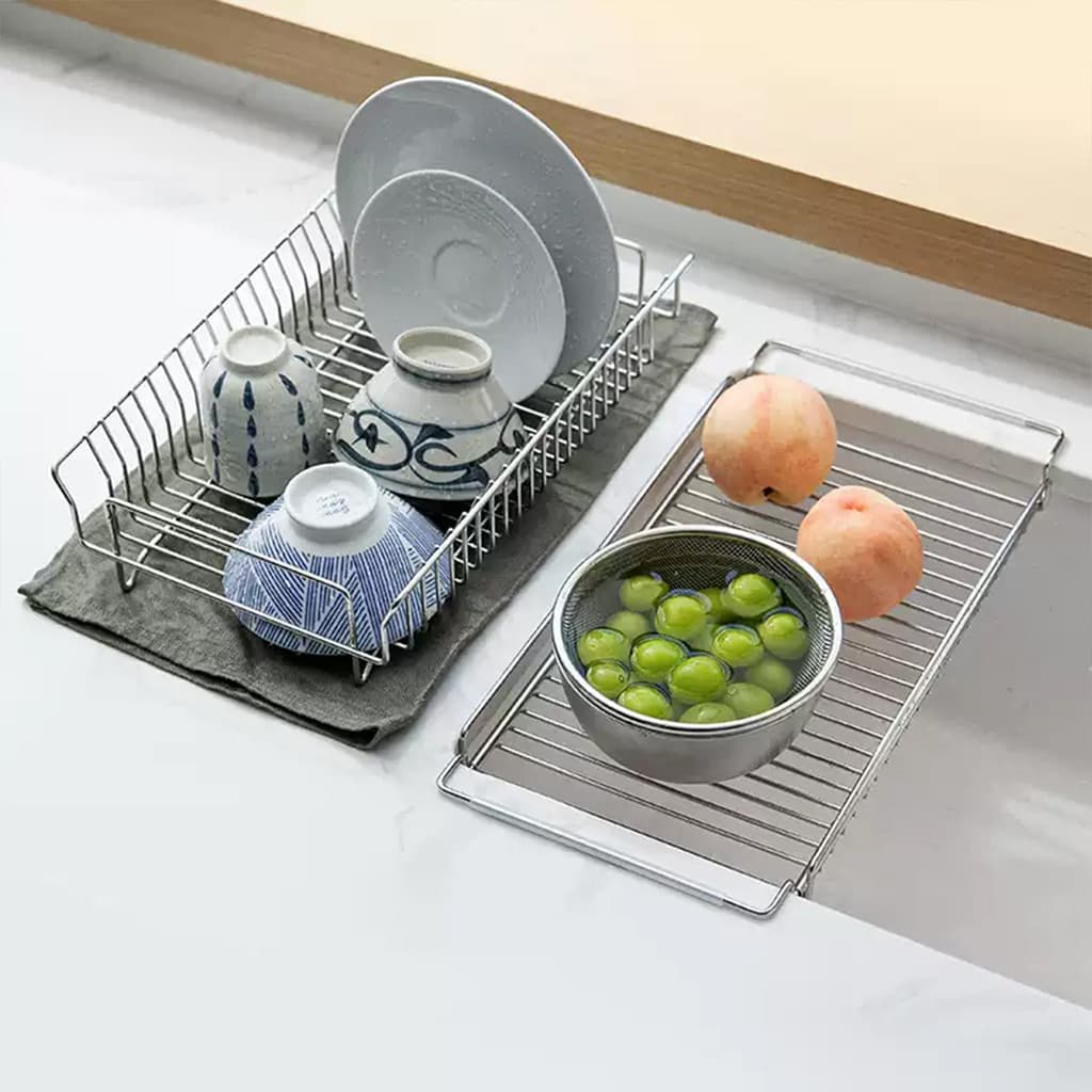 Frost Mountain 304 aço inoxidável retrátil dreno rack pia da cozinha cesta de lavagem vegetal prato rack bancada rack ar