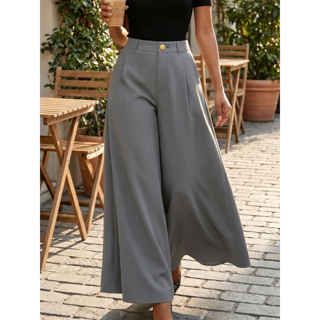 Calça Casual Feminina De Perna Larga Versátil Para Uso Diário Com Bolso Em Cor Sólida P M G