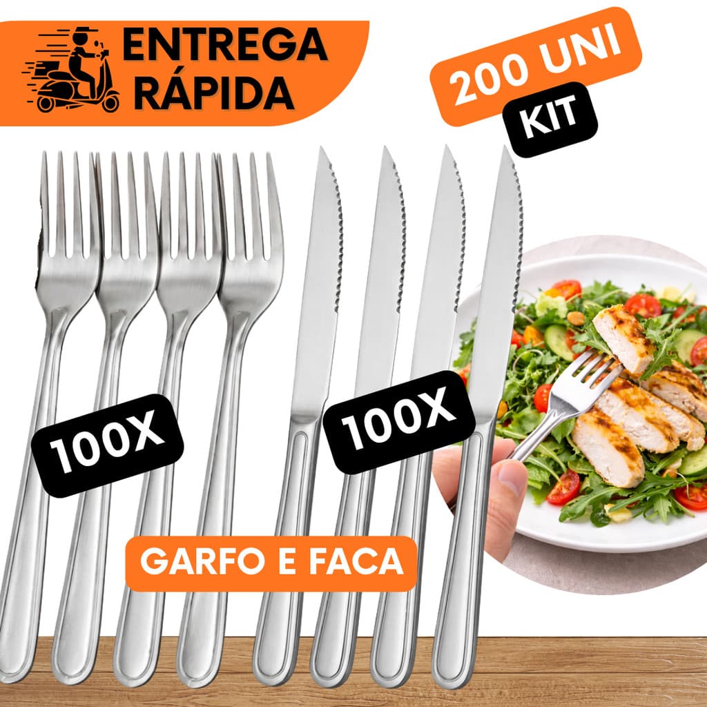 TALHERES 100 FACAS E 100 GARFOS DE MESA RESTAURANTES ALMOCO SOBREMESA COMPLEMENTO MARMITA VIAGEM