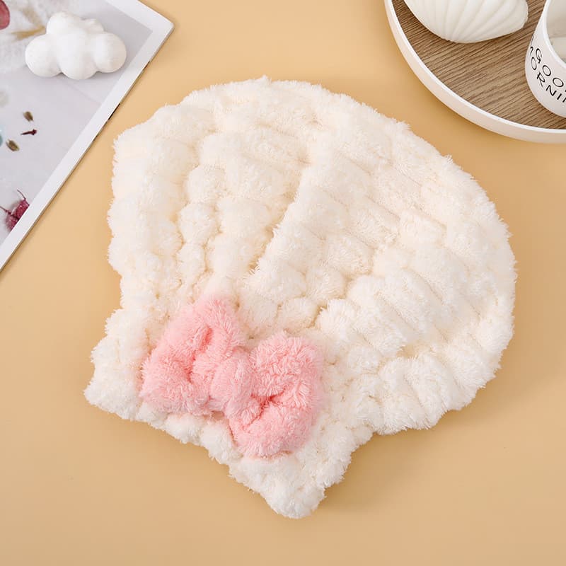 Touca de secagem de cabelo com laço, absorvente e de secagem rápida, toalha de secagem de cabelo fofa, touca de secagem