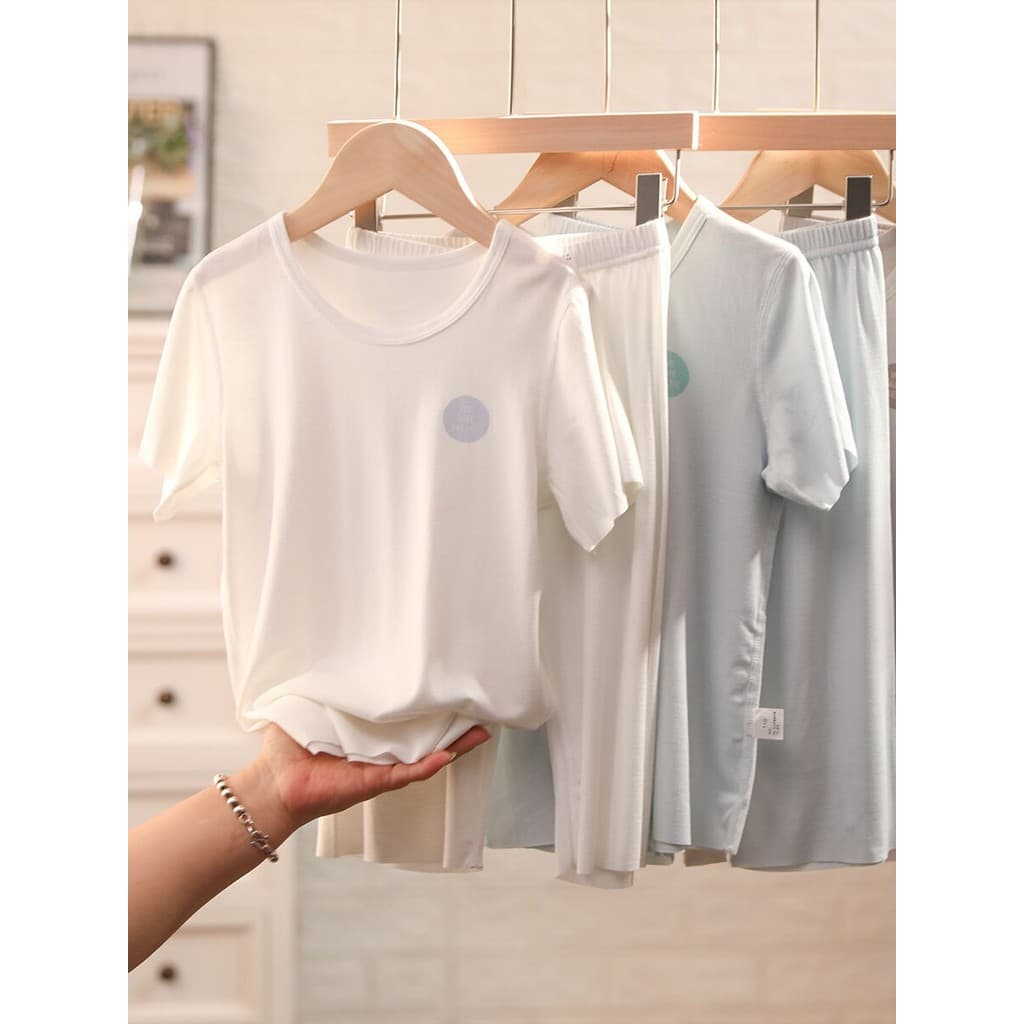 Conjunto de pijamas infantis modais para bebês de estimação, médio e grande, roupas para casa, meninos, fino, manga curt