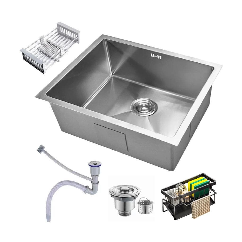 Cuba Gourmet Pia Inox Quadrada Cozinha Luxo 60x45 Com Acessórios Cinza