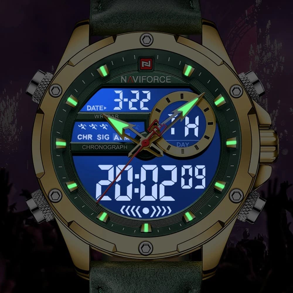 Naviforce luminoso multifuncional relógio masculino único Hip-Hop relógio europeu americano Hipster relógio Casual Displ