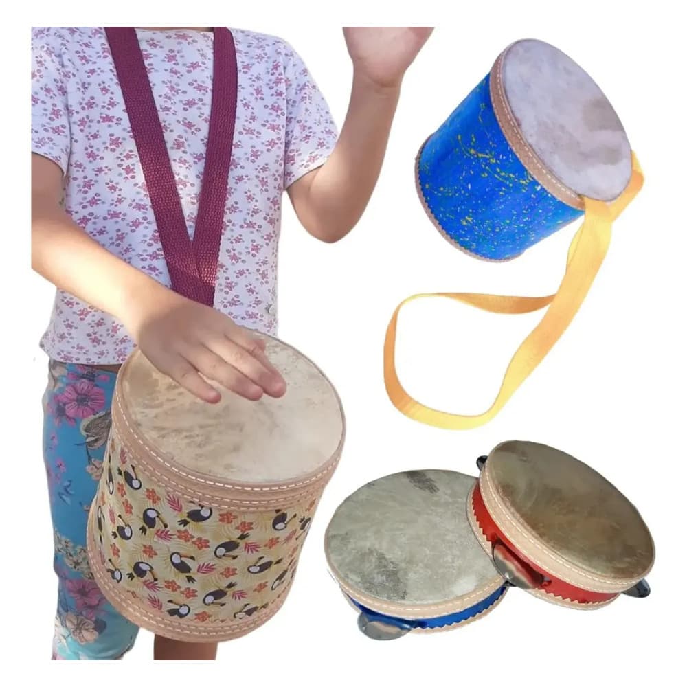 KIT DE TAMBOR DE COURO E PANDEIRO INFANTIL