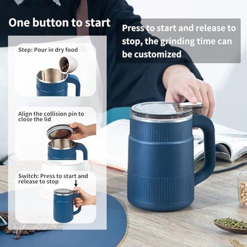 Moedor de café elétrico, moedor de especiarias azul 150-300W, operação com um botão, pode moer grãos de café, especiaria