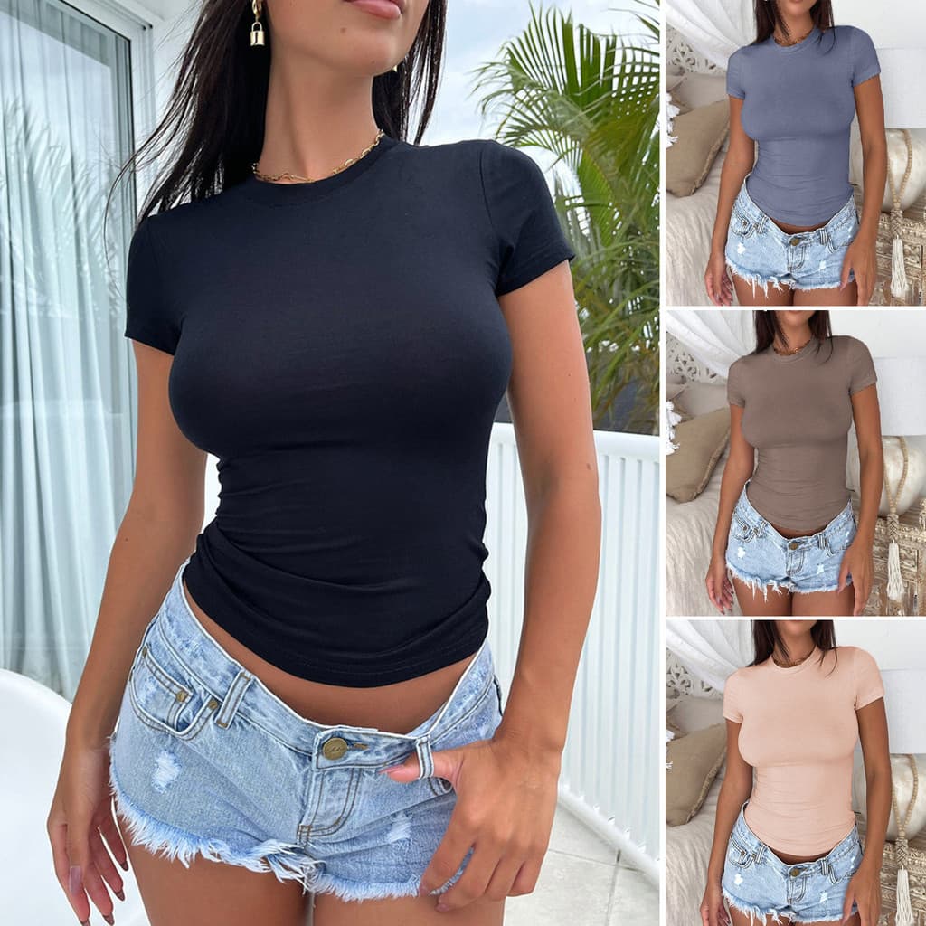 Mulheres mulheres topos camisetas camiseta europeu americano topos feminino primavera verão cor sólida magro-ajuste mais