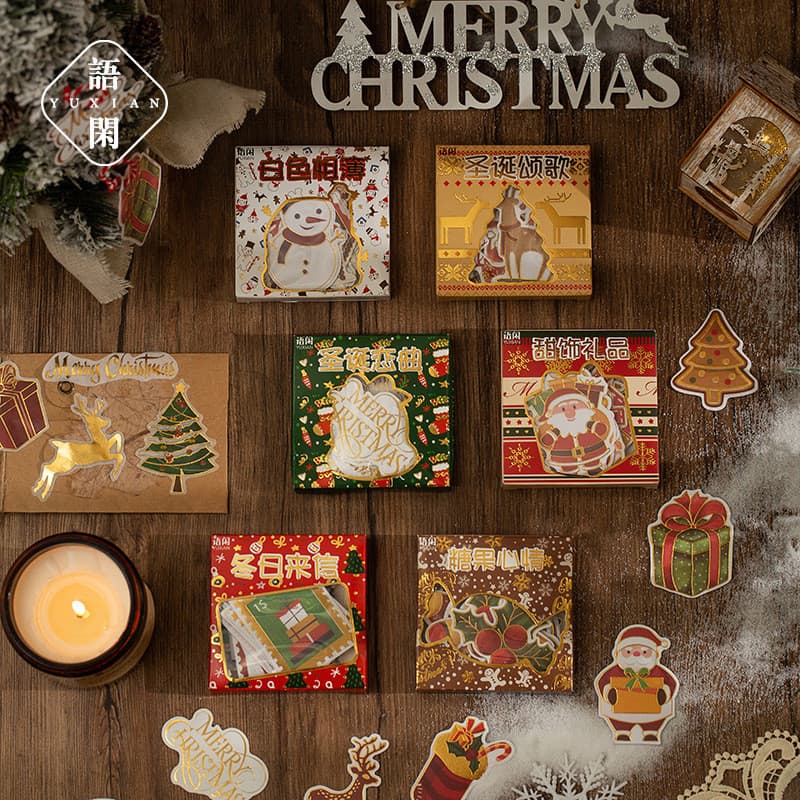 Natal valsa caixa dourada adesivos manual diário álbum Material decoração do telefone móvel adesivos 60 peças em 6 estil