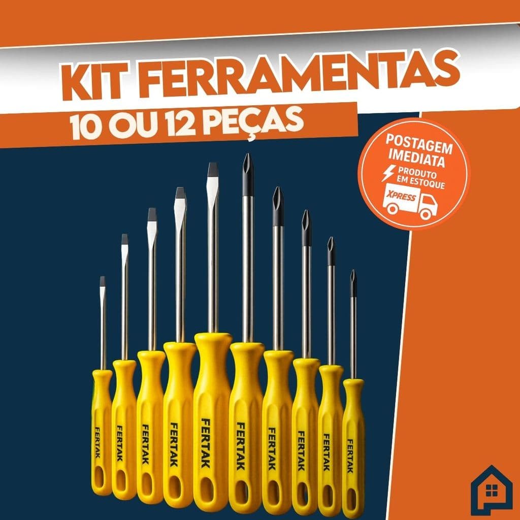 Jogo Chaves de Fenda e Phillips 10 Ou 12 Peças Kit De Chave Profissional Magnética Fertak