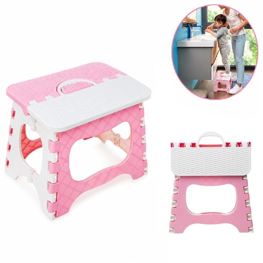 Banqueta Dobrável Infantil Rosa com Alça Portátil