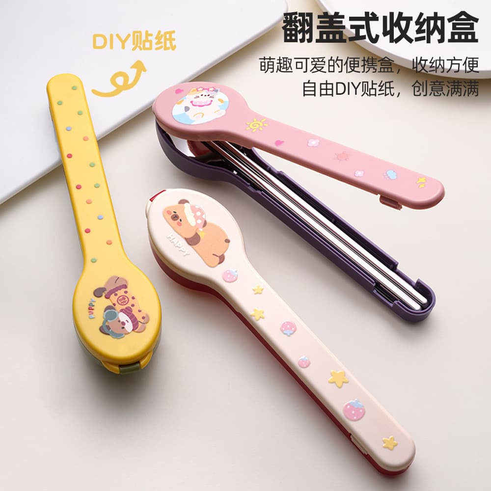 Conjunto de Talheres Criativo em Aço Inoxidável 304 para DIY, Prático, para Uso Externo, com Colher e Hashis de Desenho