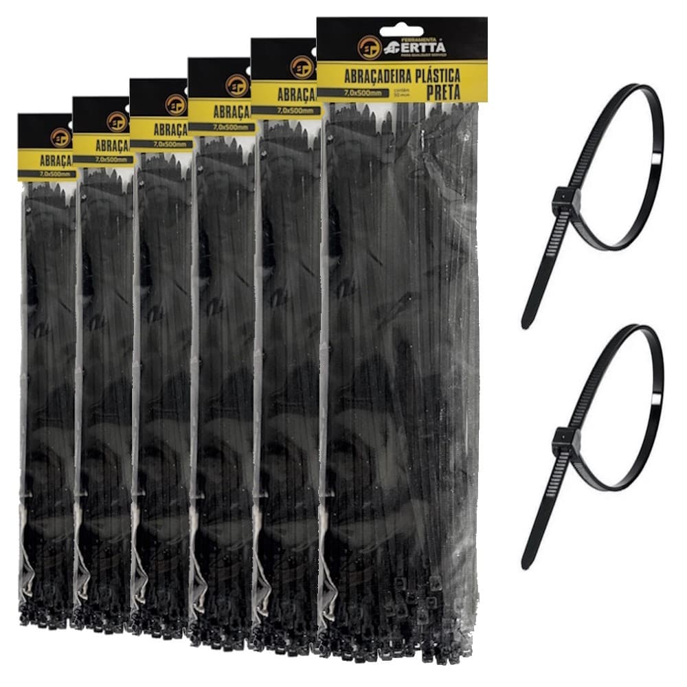 300 Abraçadeiras Lacre Nylon Grande Enforca Gato Cinta Plástica 7x500mm Fita Hellerman 50cm Preta