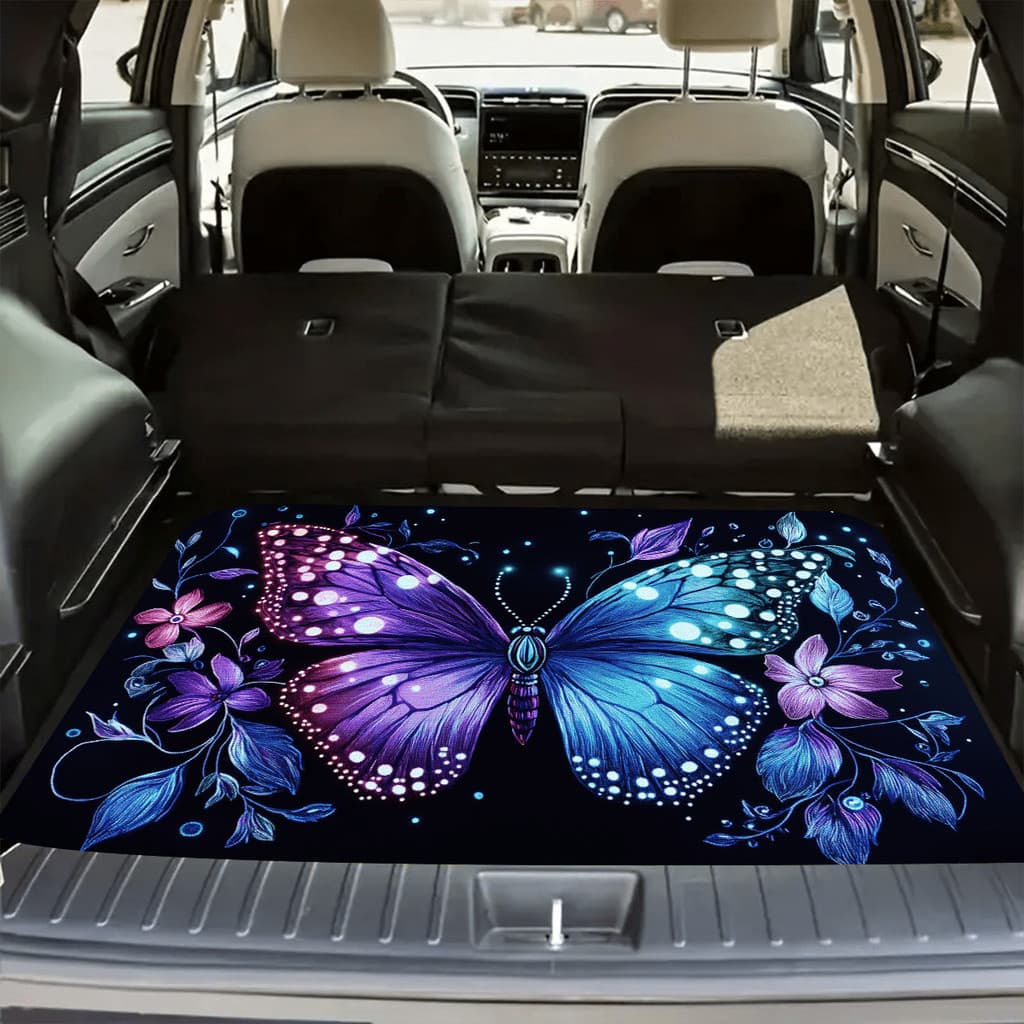 Tapete de borboleta azul brilhante de 1 peça - tapete antiderrapante e antiderrapante para Interior do carro, preto com
