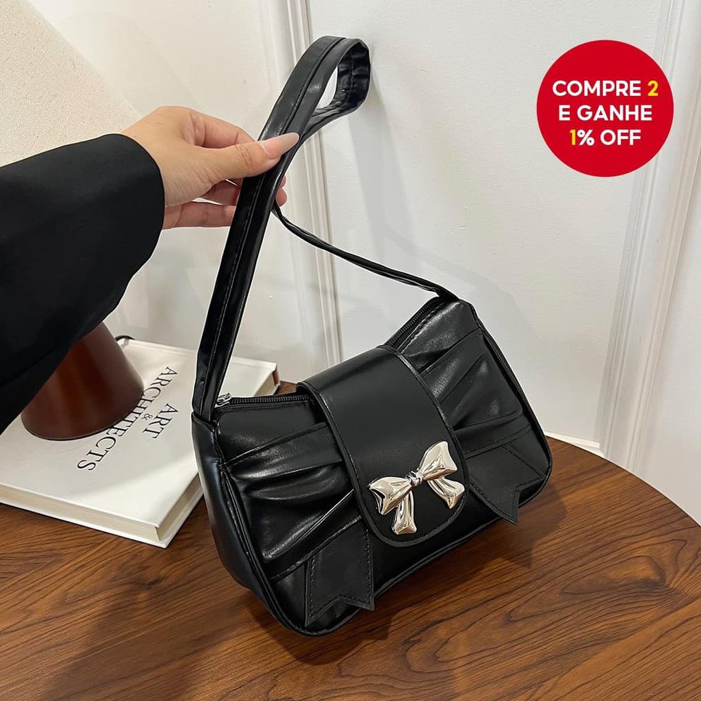 Bolsa De Ombro Fashion PU Embelezada Com Arco Quadrada De Cor Sólida Fecho Magnético-Mini Crossbody Chique Feminino ​