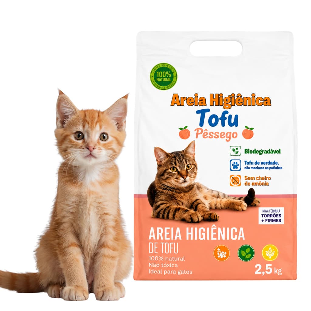 Areia Higiênica De Tofu Biodegradável Para Gatos Pêssego 2,5kg Forma Torrões