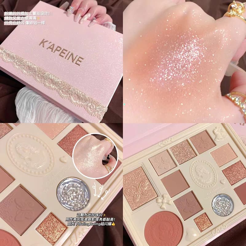 12 cores renda sombra anjo em relevo paleta de sombra alto brilho Blush tudo-em-um paleta marrom leite chá cor novo