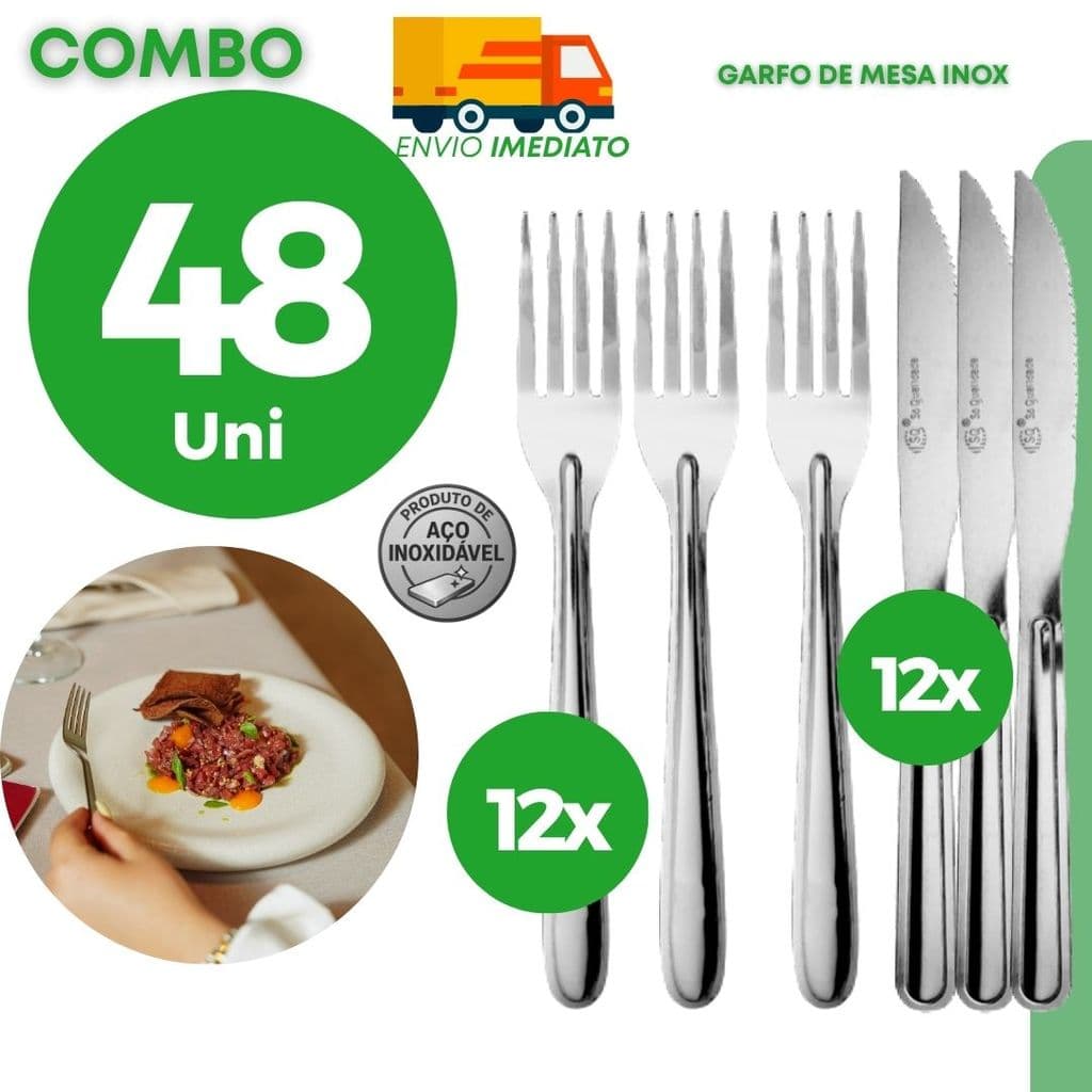 Conjunto Garfo Faca Aço Inoxidável Mesa Casa Família Jantar Refeição Carne Salada Chef Profissional Elegante