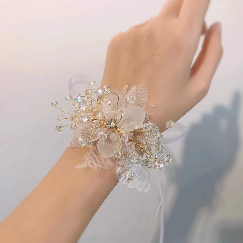 1 peça de flor de pulso para noiva, com acabamento premium, para grupo de damas de honra, estética de cristal, pulseira