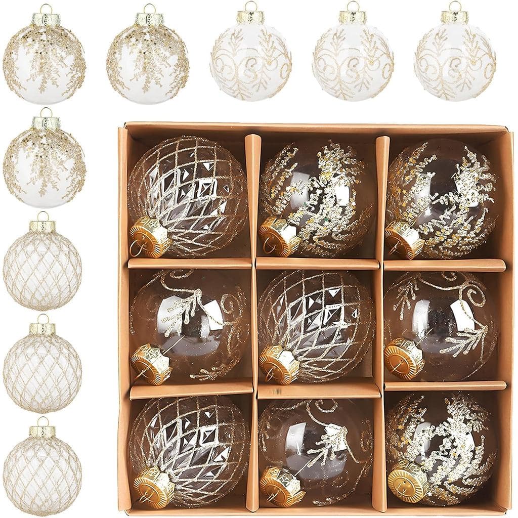 Conjunto de 9 Enfeites de Natal - Bolas Grandes para Árvore de Natal de 80mm/3,15 Polegadas, Bolas Pintadas em Champanhe