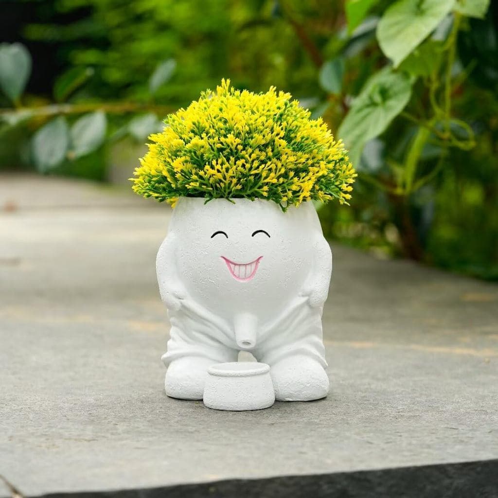 Vaso de Plantas com Rosto Feliz, Vaso de Plantas com Rosto de Menino Travesso com Furos de Drenagem para Interior e Exte