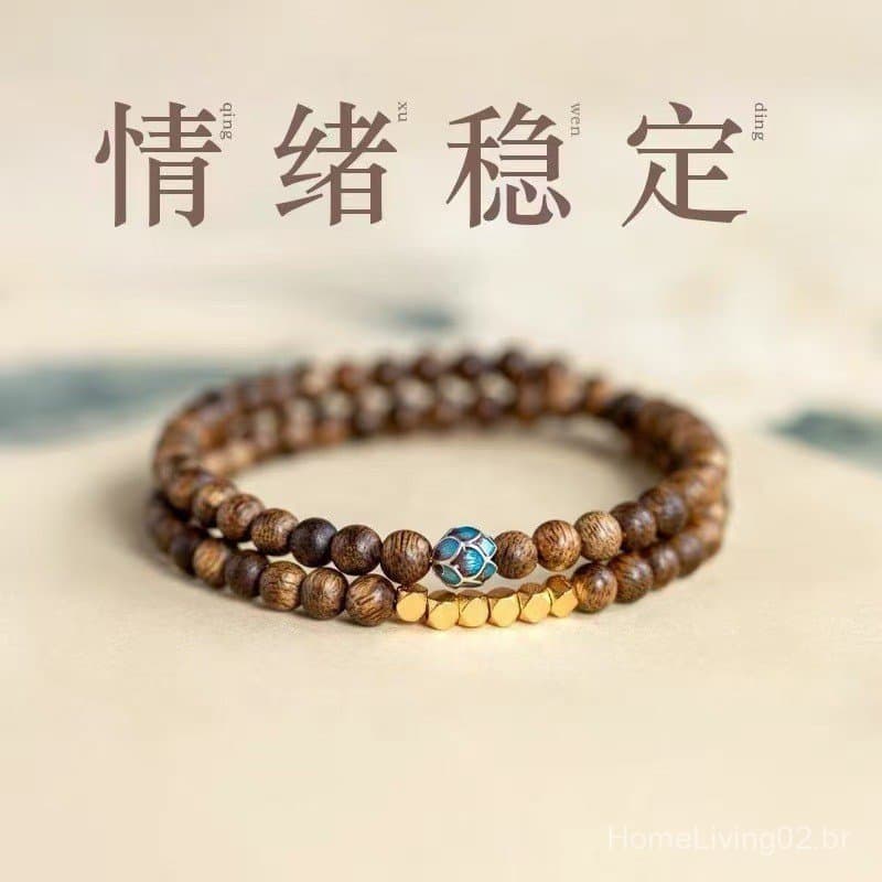 Nova pulseira de sândalo natural estilo chinês para mulheres, pulseira empilhável de duplo laço para boa sorte, contas b