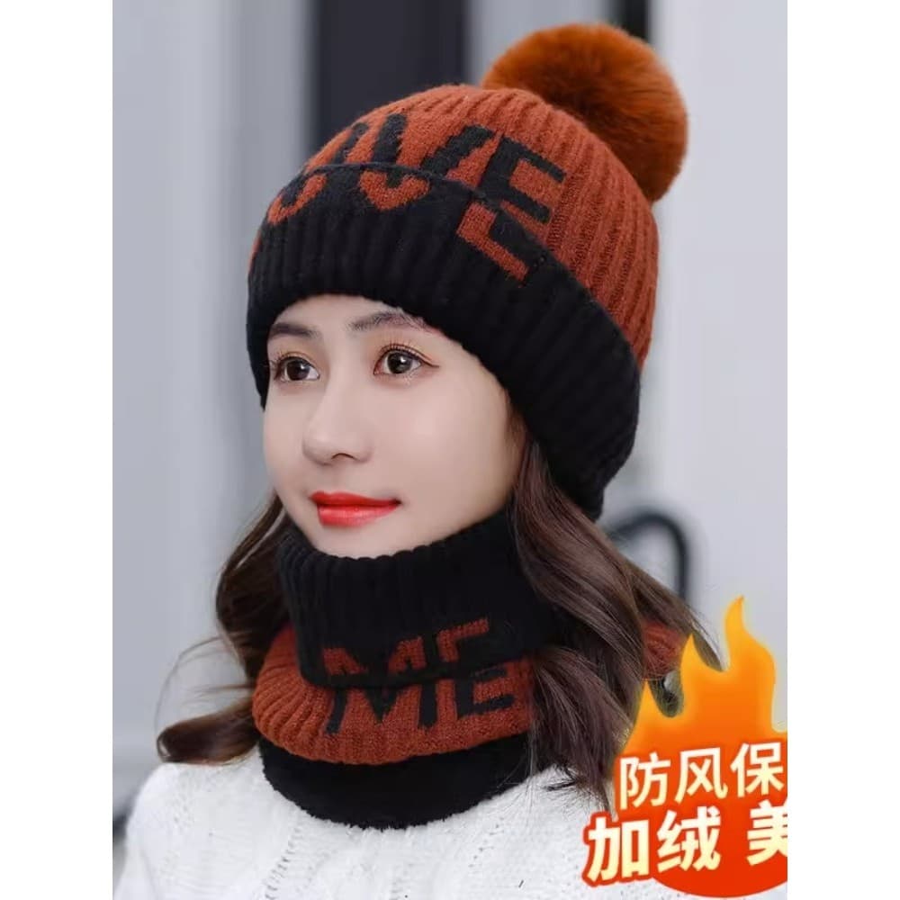 W chapéu de inverno feminino chapéu de lã quente All-Match chapéu de malha engrossado inverno chapéu de malha moletom fe