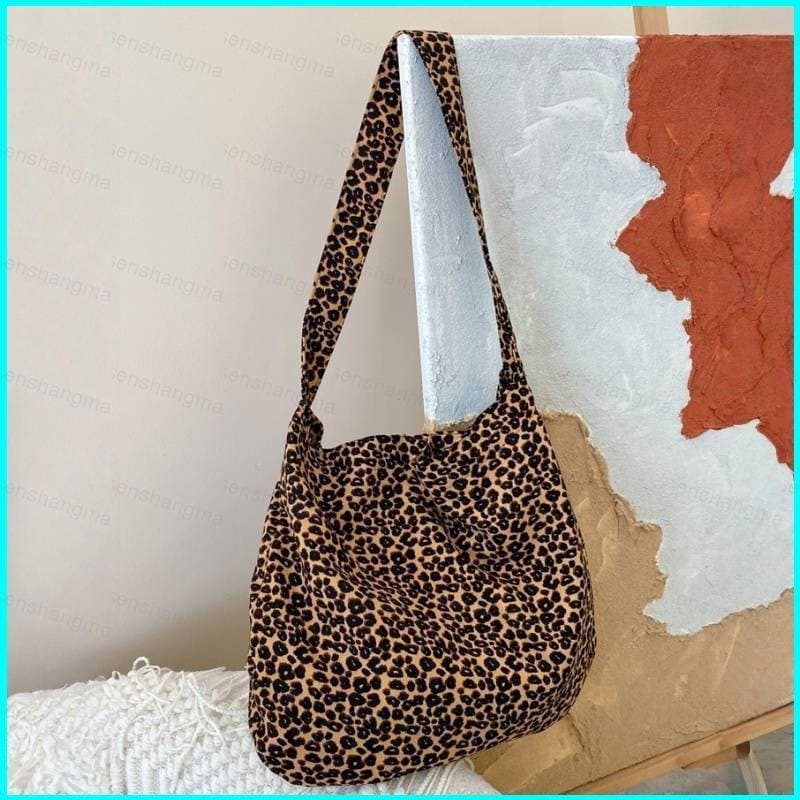 PS Japonês E Coreano Ins Leopard Print Tote Bag Para Mulheres Elegante Bolsa De Ombro De Lona De Grande Capacidade