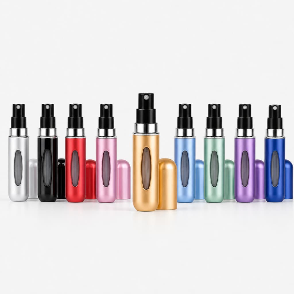 KIT 10 Pç Porta Perfume Recarregável Portátil Borrifador Spray 5ml Ideal Para Bolsa Viagem Passeio nécessaire Uso Diário
