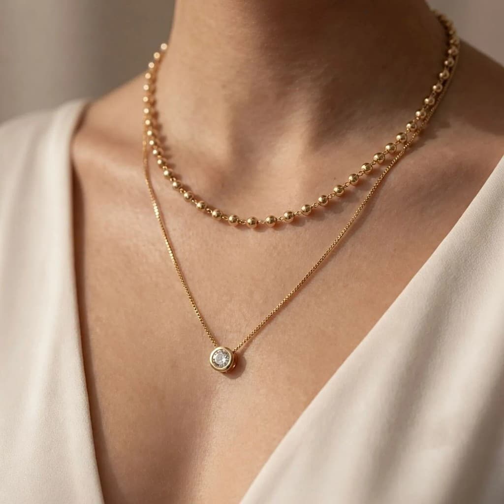 COLAR DUPLO PONTO DE LUZ - Folheado a Ouro 18k