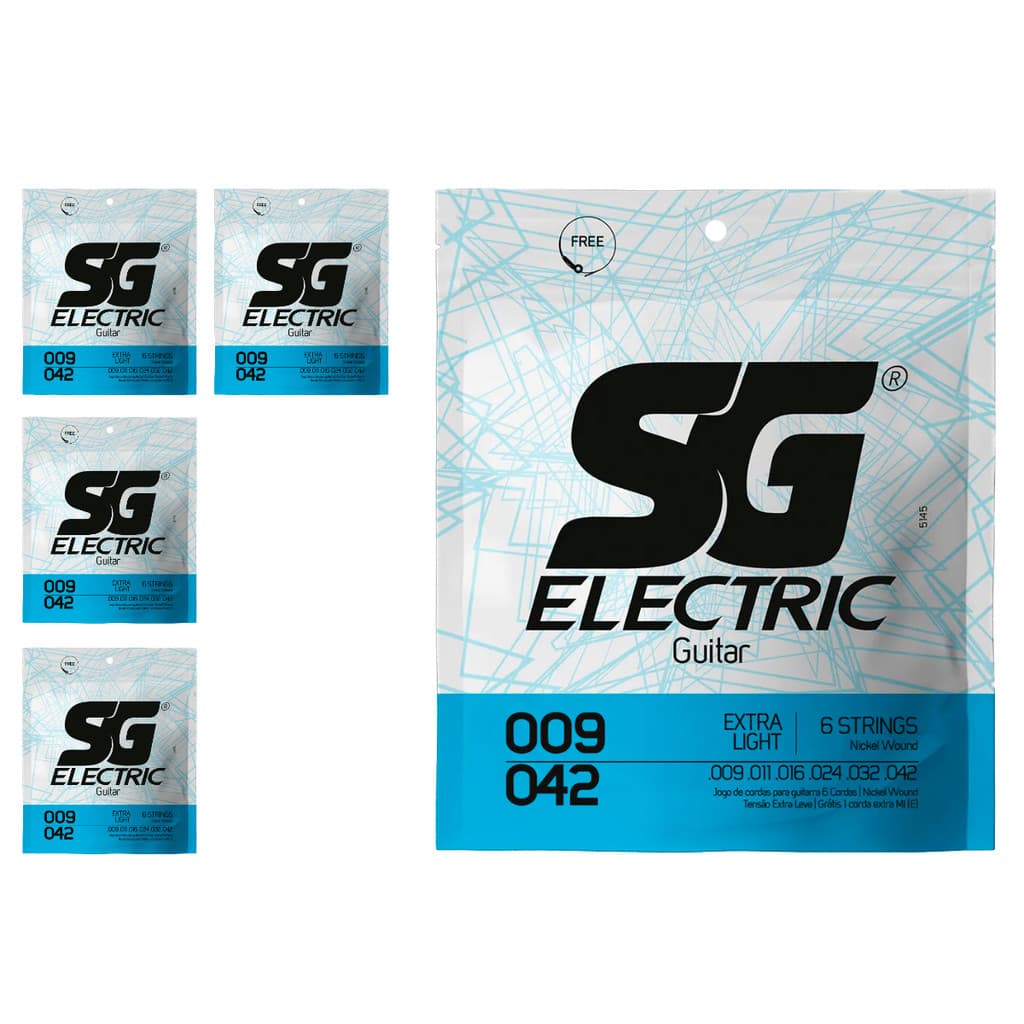 Kit 5 Encordoamento P/Guitarra 009  Extra Leve SG