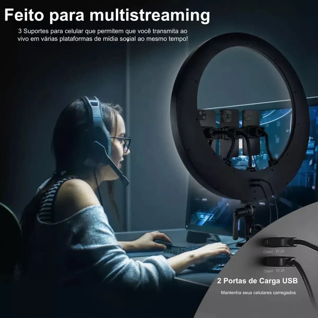 Led Ring Light Iluminador Grande 46Cm 18 Polegadas Tripé 2.M