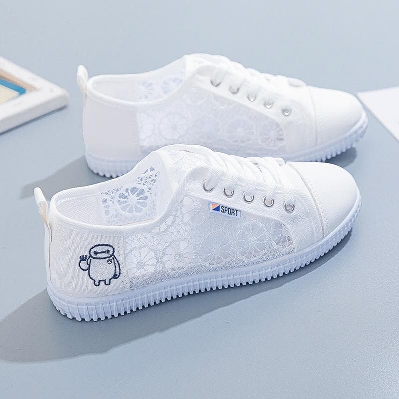 Pequenos sapatos brancos femininos primavera verão estilo fino 2024 novo estilo All-Match sapatos de malha respirável pl
