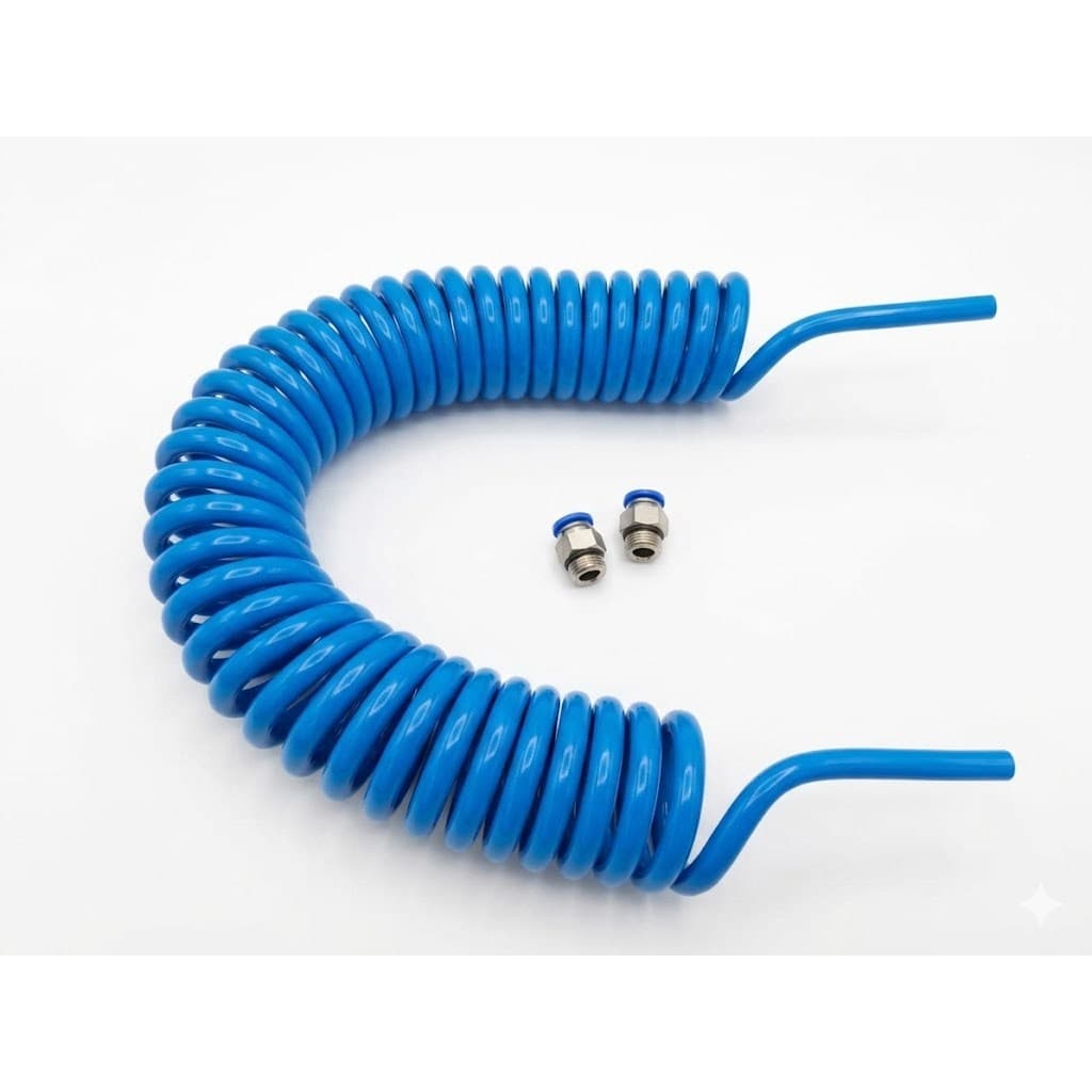 Kit Mangueira Espiral Pneumática PU 8mm x 10 Metros com 2 Conexões