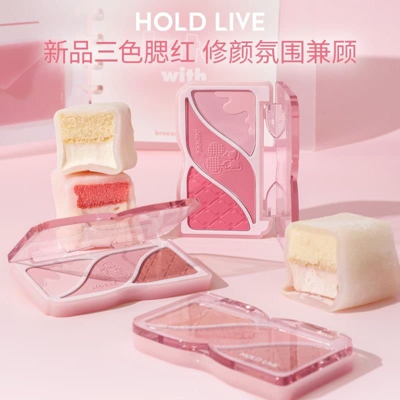HOLD LIVE Pequeno Emocional Tricolor Blush Contorno Placa Tudo-em-Um Expansão Fosca Encolher Damasco Rosa Blush HL750