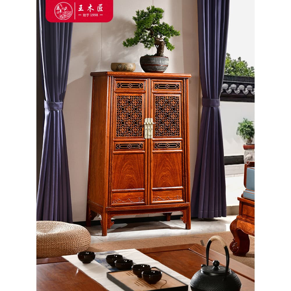 Wang carpinteiro ouriço vermelho sândalo Ming estilo armário de canto redondo estilo chinês mogno clube Hotel armário de