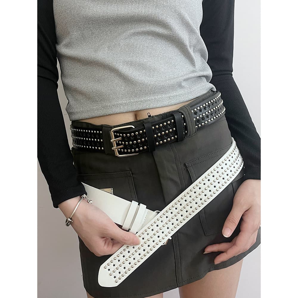 cinto feminino largo cinto feminino High-End cinto largo feminino estilo Punk menina estrela oco rebites duplo Breasted
