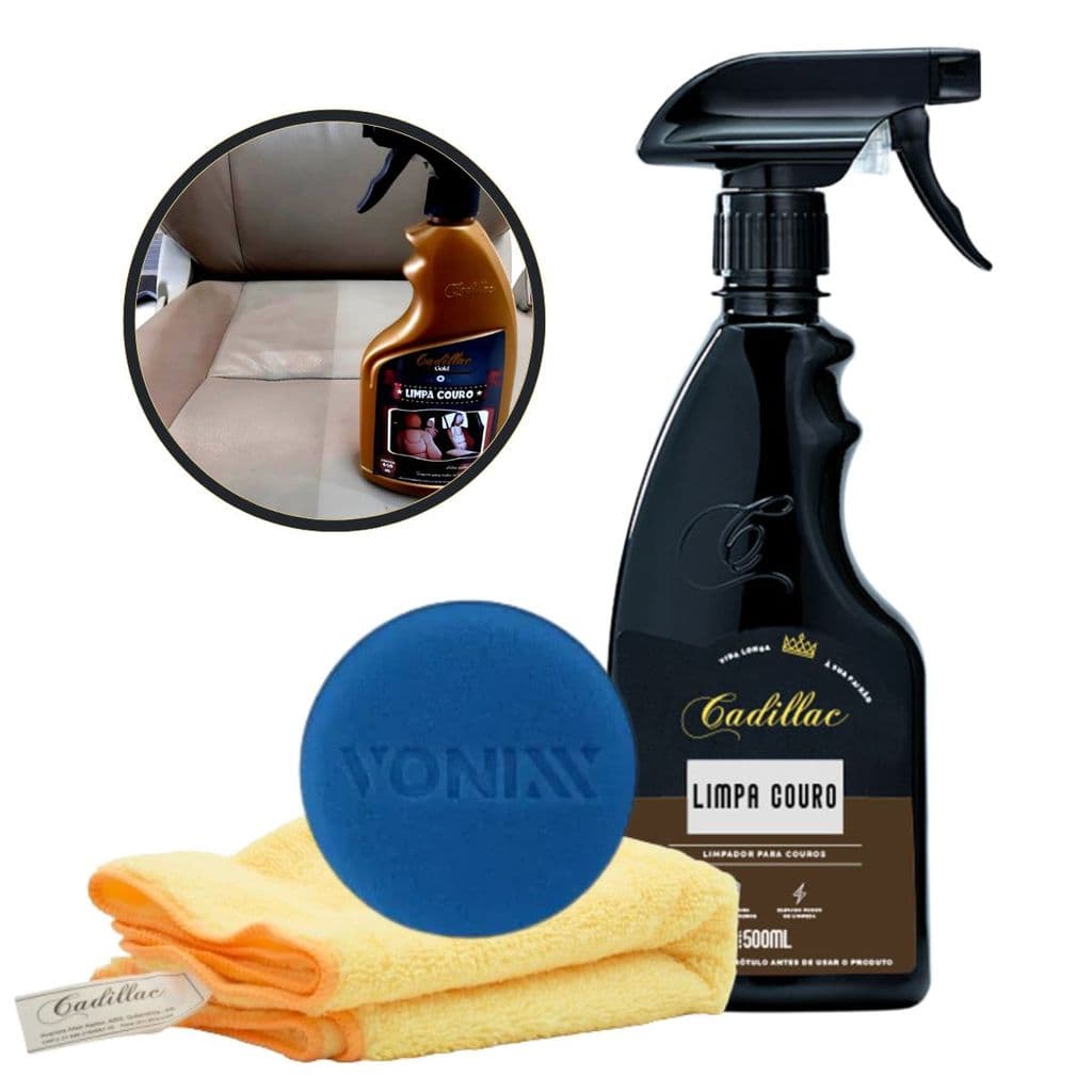 Kit Limpa Couro Cadillac 500ml + Pano Cadillac + Aplicador Limpador De Couros