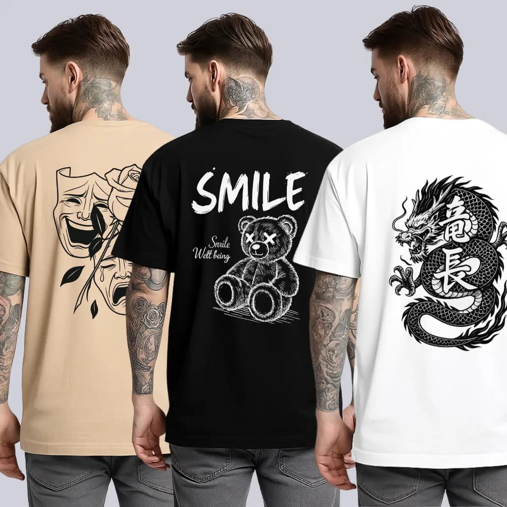 Kit 3 Camisetas Masculinas Estampada Streetwear Algodão 30.1