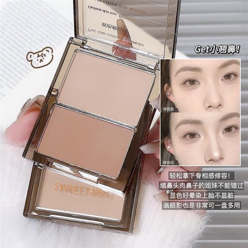 Paleta de contorno em pó de alto brilho, duas cores, um genuíno, fosco, brilho, sombra facial, nariz, sombra, Blush faci