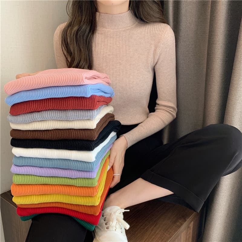 Uma peça remessa meia gola alta camisola de manga comprida senhoras camisola outono novo estilo camisa de fundo interno