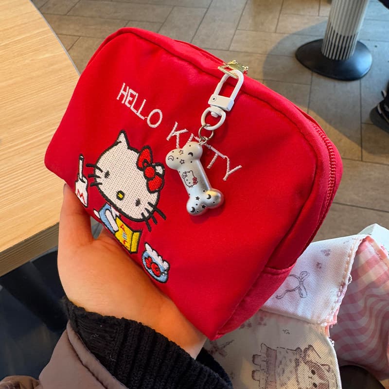 Hello Kitty Bolsa de cosméticos para viagem Bolsa de moedas portátil Bolsa de armazenamento fofa de desenho animado Bord